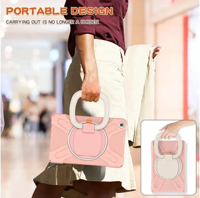 Alt view image 4 of 7 - BONAEVER For Samsung Galaxy Tab A 10.1 Case 2019 Model SM-T515 / SM-T510 / SM-T517 with Hand Strap Full-Body Rugged Protective Shockproof Cover with 360 Degree Rotatable Stand Shoulder Strap