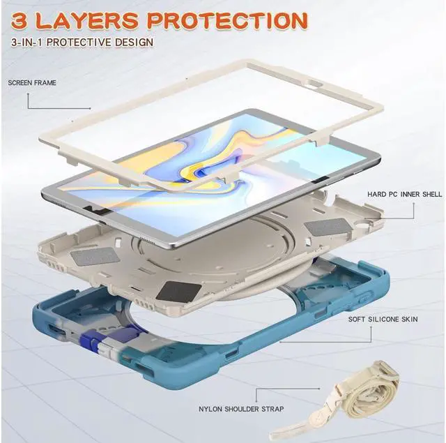 Alt view image 4 of 7 - BONAEVER For Samsung Galaxy Tab A 10.1 Case 2019 Model SM-T515 / SM-T510 / SM-T517 with Hand Strap Full-Body Rugged Protective Shockproof Cover with 360 Degree Rotatable Stand Shoulder Strap