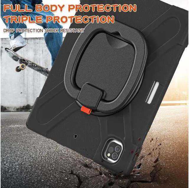 Alt view image 2 of 7 - BONAEVER For iPad Pro 12.9 Case 2022 2021 6th 5th Generation Shockproof Cover with Pencil Holder Rotating Stand and Strap / Shoulder Strap