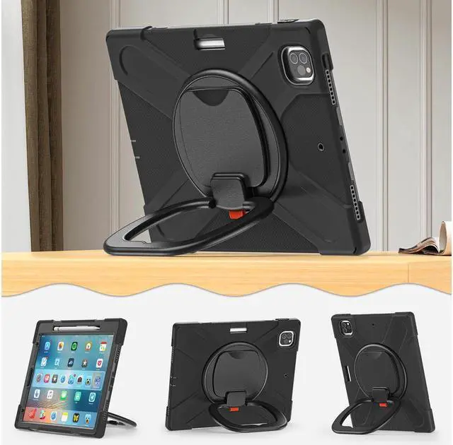 Alt view image 3 of 7 - BONAEVER For iPad Pro 12.9 Case 2022 2021 6th 5th Generation Shockproof Cover with Pencil Holder Rotating Stand and Strap / Shoulder Strap
