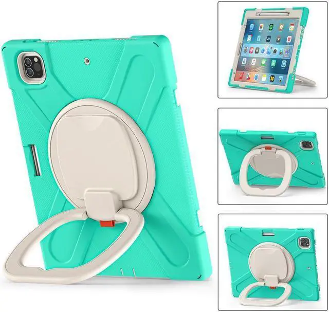 Alt view image 3 of 7 - BONAEVER For iPad Pro 12.9 Case 2022 2021 6th 5th Generation Shockproof Cover with Pencil Holder Rotating Stand and Strap / Shoulder Strap