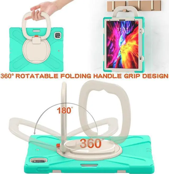 Alt view image 2 of 7 - BONAEVER For iPad Pro 12.9 Case 2022 2021 6th 5th Generation Shockproof Cover with Pencil Holder Rotating Stand and Strap / Shoulder Strap