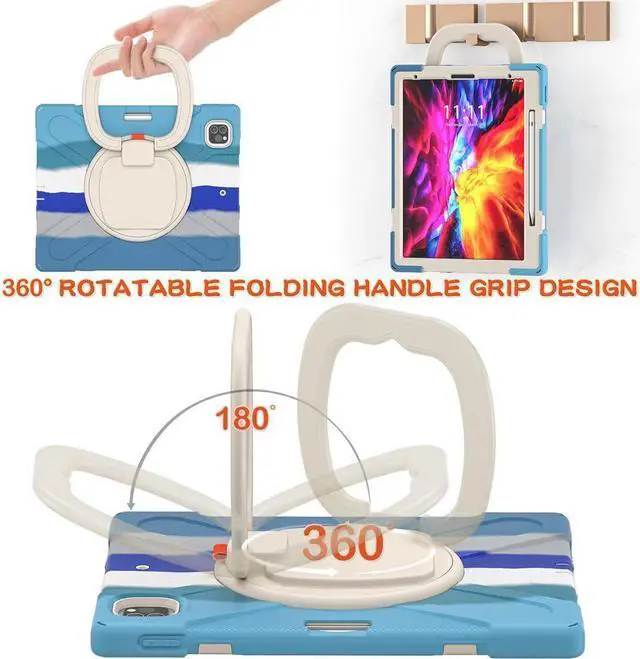 Alt view image 2 of 7 - BONAEVER For iPad Pro 12.9 Case 2022 2021 6th 5th Generation Shockproof Cover with Pencil Holder Rotating Stand and Strap / Shoulder Strap