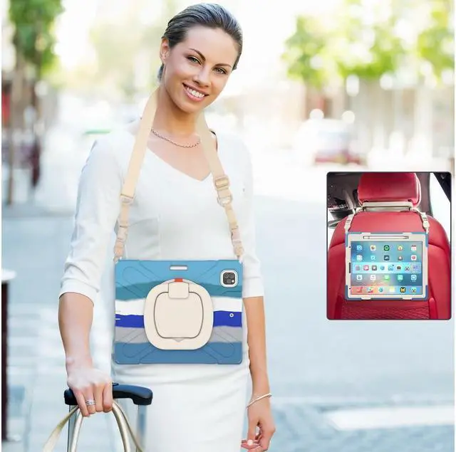 Alt view image 3 of 7 - BONAEVER For iPad Pro 12.9 Case 2022 2021 6th 5th Generation Shockproof Cover with Pencil Holder Rotating Stand and Strap / Shoulder Strap