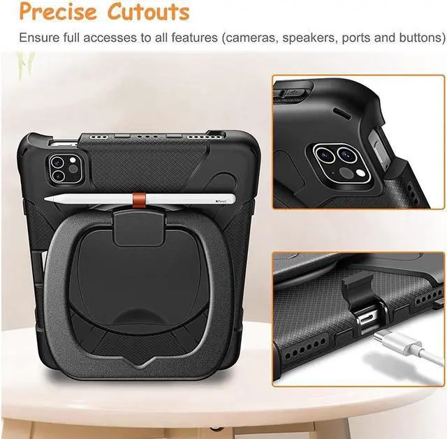 Alt view image 5 of 7 - BONAEVER Case for iPad Pro 11 inch 2022 2021 2020 2018/ iPad Air 4 / Air 5 10.9 Inch Shockproof Cover with Built-in Stand & Shoulder Strap & Pencil Holder