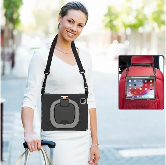 Alt view image 4 of 7 - BONAEVER Case for iPad Pro 11 inch 2022 2021 2020 2018/ iPad Air 4 / Air 5 10.9 Inch Shockproof Cover with Built-in Stand & Shoulder Strap & Pencil Holder