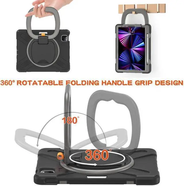 Alt view image 3 of 7 - BONAEVER Case for iPad Pro 11 inch 2022 2021 2020 2018/ iPad Air 4 / Air 5 10.9 Inch Shockproof Cover with Built-in Stand & Shoulder Strap & Pencil Holder