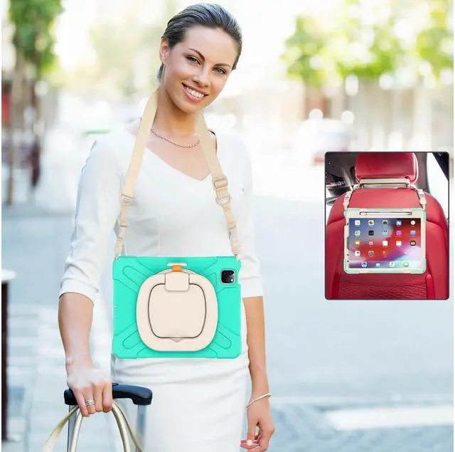 Alt view image 4 of 7 - BONAEVER Case for iPad Pro 11 inch 2022 2021 2020 2018/ iPad Air 4 / Air 5 10.9 Inch Shockproof Cover with Built-in Stand & Shoulder Strap & Pencil Holder