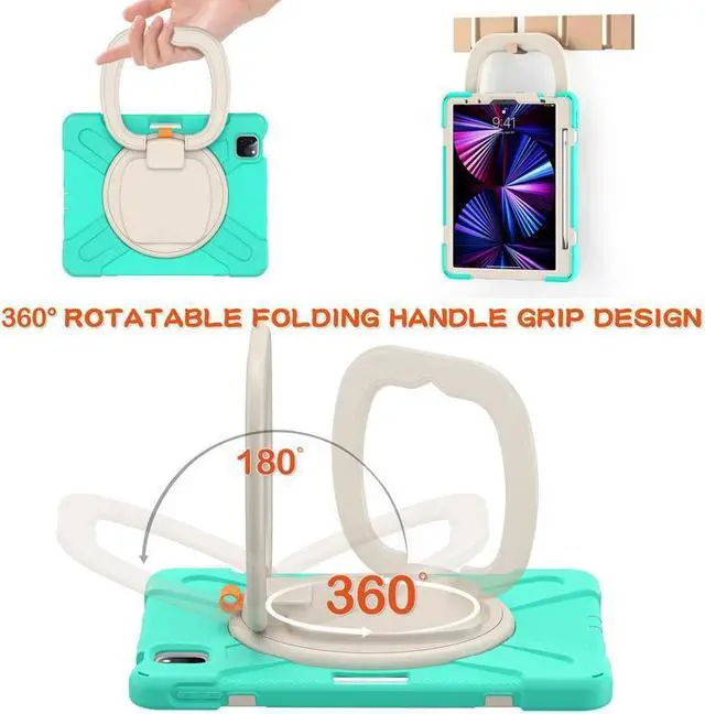 Alt view image 3 of 7 - BONAEVER Case for iPad Pro 11 inch 2022 2021 2020 2018/ iPad Air 4 / Air 5 10.9 Inch Shockproof Cover with Built-in Stand & Shoulder Strap & Pencil Holder