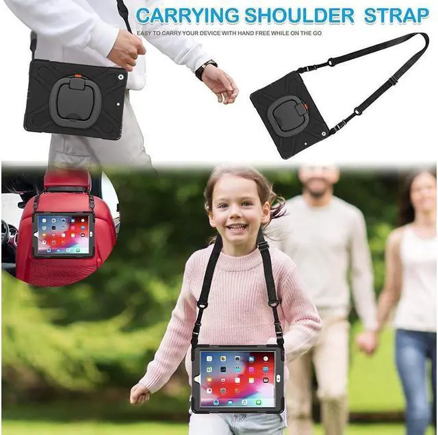 Alt view image 4 of 7 - BONAEVER For iPad 8th 7th Generation Case iPad 10.2 inch Case 2020 2019 Rugged Kids Cover with Rotating Stand /Pencil Holder/Carrying Strap