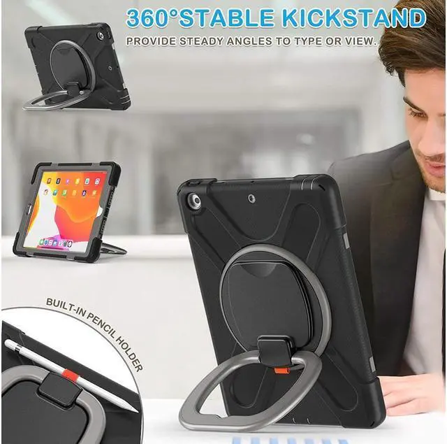 Alt view image 7 of 7 - BONAEVER For iPad 8th 7th Generation Case iPad 10.2 inch Case 2020 2019 Rugged Kids Cover with Rotating Stand /Pencil Holder/Carrying Strap