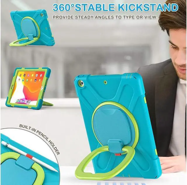 Alt view image 2 of 7 - BONAEVER For iPad 8th 7th Generation Case iPad 10.2 inch Case 2020 2019 Rugged Kids Cover with Rotating Stand /Pencil Holder/Carrying Strap