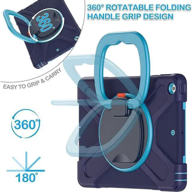 Alt view image 3 of 7 - BONAEVER For iPad 8th 7th Generation Case iPad 10.2 inch Case 2020 2019 Rugged Kids Cover with Rotating Stand /Pencil Holder/Carrying Strap
