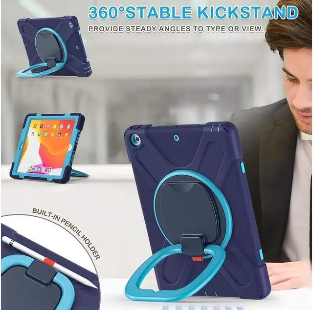 Alt view image 2 of 7 - BONAEVER For iPad 8th 7th Generation Case iPad 10.2 inch Case 2020 2019 Rugged Kids Cover with Rotating Stand /Pencil Holder/Carrying Strap