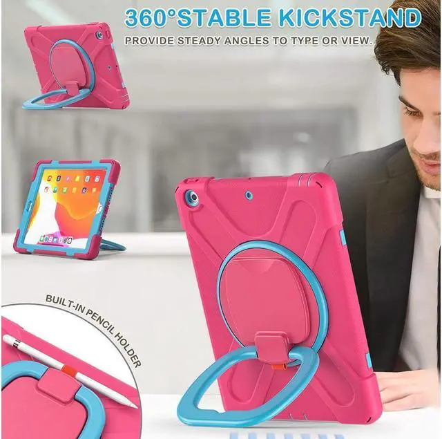 Alt view image 6 of 7 - BONAEVER For iPad 8th 7th Generation Case iPad 10.2 inch Case 2020 2019 Rugged Kids Cover with Rotating Stand /Pencil Holder/Carrying Strap