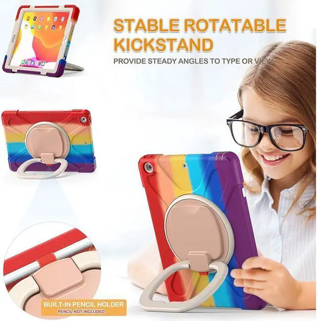 Alt view image 4 of 7 - BONAEVER For iPad 8th 7th Generation Case iPad 10.2 inch Case 2020 2019 Rugged Kids Cover with Rotating Stand /Pencil Holder/Carrying Strap