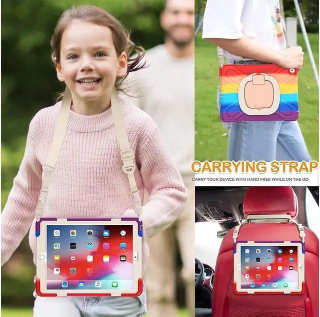 Alt view image 3 of 7 - BONAEVER For iPad 8th 7th Generation Case iPad 10.2 inch Case 2020 2019 Rugged Kids Cover with Rotating Stand /Pencil Holder/Carrying Strap