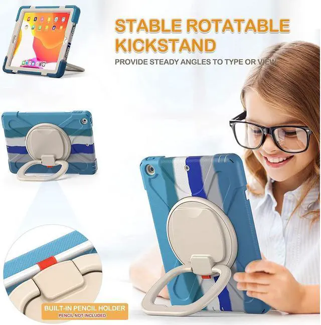 Alt view image 4 of 7 - BONAEVER For iPad 8th 7th Generation Case iPad 10.2 inch Case 2020 2019 Rugged Kids Cover with Rotating Stand /Pencil Holder/Carrying Strap