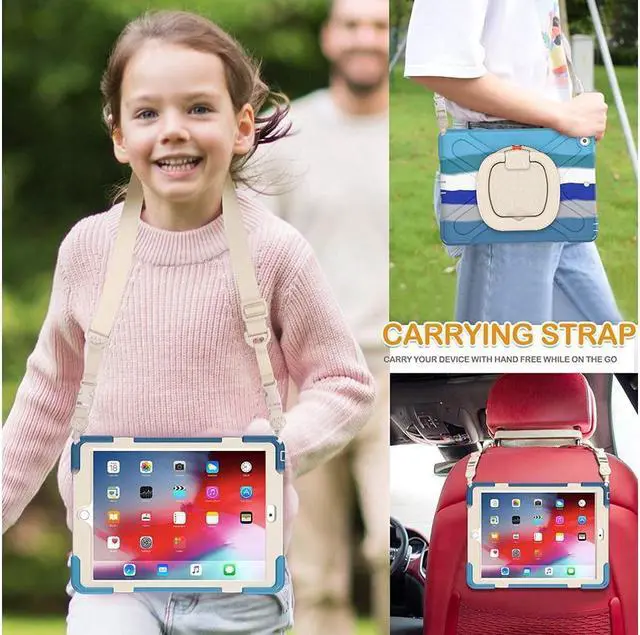 Alt view image 5 of 7 - BONAEVER For iPad 8th 7th Generation Case iPad 10.2 inch Case 2020 2019 Rugged Kids Cover with Rotating Stand /Pencil Holder/Carrying Strap