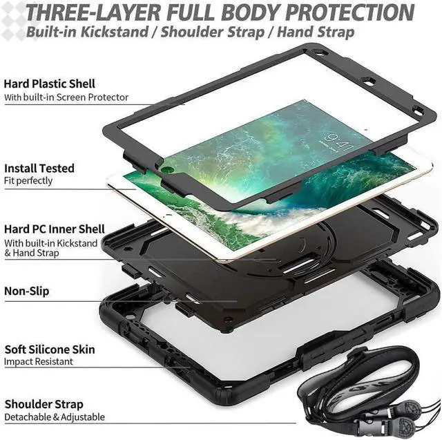 Alt view image 7 of 7 - BONAEVER For iPad Air 3 10.5 Case 2019 / iPad Pro 10.5 Case 2017 Rugged Shockproof Protective Cover Case with Rotating Stand and Shoulder Strap for iPad Air (3rd Gen) 10.5" 2019 / iPad Pro 10.5" 2017
