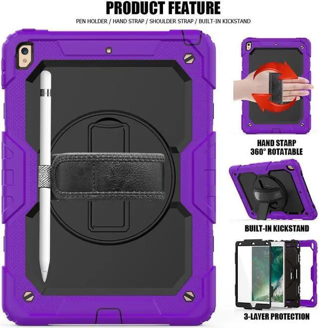 Alt view image 4 of 5 - BONAEVER For iPad Air 3 10.5 Case 2019 / iPad Pro 10.5 Case 2017 Rugged Shockproof Protective Cover Case with Rotating Stand and Shoulder Strap for iPad Air (3rd Gen) 10.5" 2019 / iPad Pro 10.5" 2017