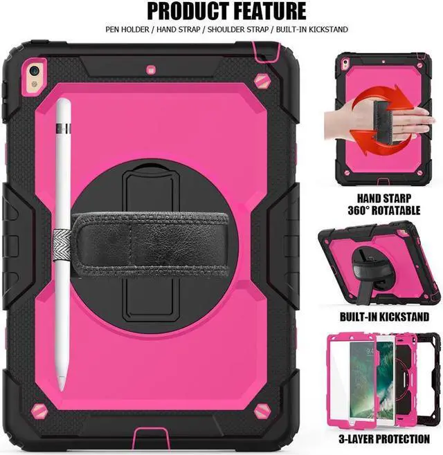 Alt view image 3 of 6 - BONAEVER For iPad Air 3 10.5 Case 2019 / iPad Pro 10.5 Case 2017 Rugged Shockproof Protective Cover Case with Rotating Stand and Shoulder Strap for iPad Air (3rd Gen) 10.5" 2019 / iPad Pro 10.5" 2017