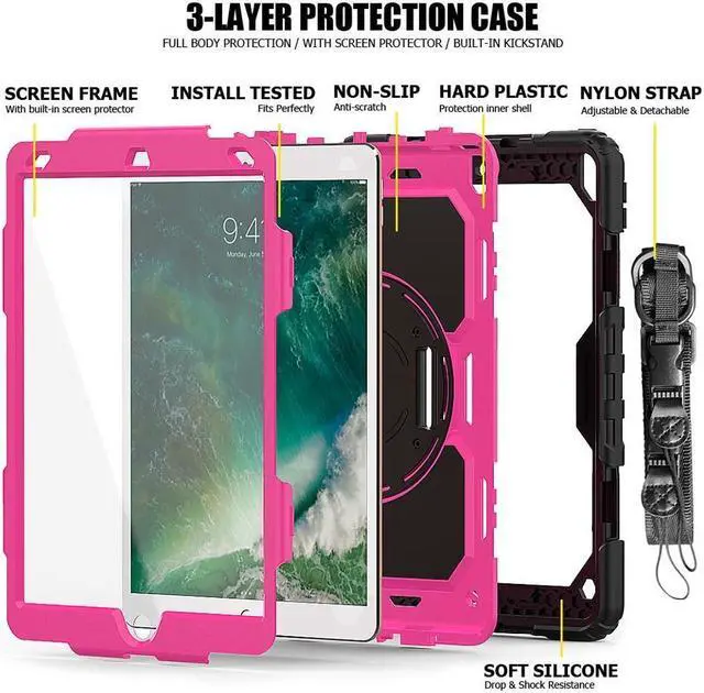 Alt view image 6 of 6 - BONAEVER For iPad Air 3 10.5 Case 2019 / iPad Pro 10.5 Case 2017 Rugged Shockproof Protective Cover Case with Rotating Stand and Shoulder Strap for iPad Air (3rd Gen) 10.5" 2019 / iPad Pro 10.5" 2017