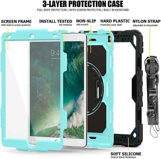 Alt view image 5 of 5 - BONAEVER For iPad Air 3 10.5 Case 2019 / iPad Pro 10.5 Case 2017 Rugged Shockproof Protective Cover Case with Rotating Stand and Shoulder Strap for iPad Air (3rd Gen) 10.5" 2019 / iPad Pro 10.5" 2017