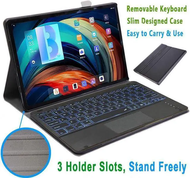 Alt view image 2 of 6 - BONAEVER Bluetooth Touchpad Keyboard Case for Lenovo Tab P12 Pro / Xiaoxin Pad Pro 12.6 2021 Wireless Detachabe Keyboard Cover with 7 Color Backlights Pencil Holder