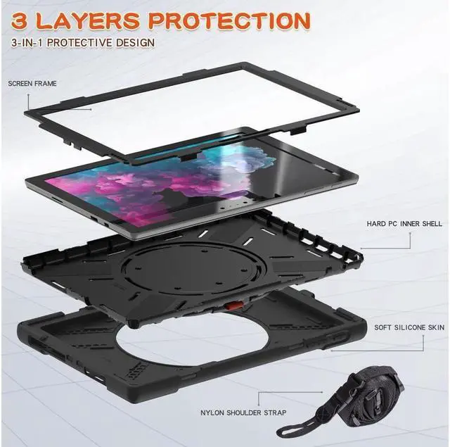 Alt view image 4 of 7 - BONAEVER Surface Pro 7 Plus / Pro 7 / Pro 6 / Pro 5 / Pro 4 / Pro LTE Case Protective Case 360 Degree Rotatable Heavy- Cover with Hand Strap Shoulder Belt Stand and