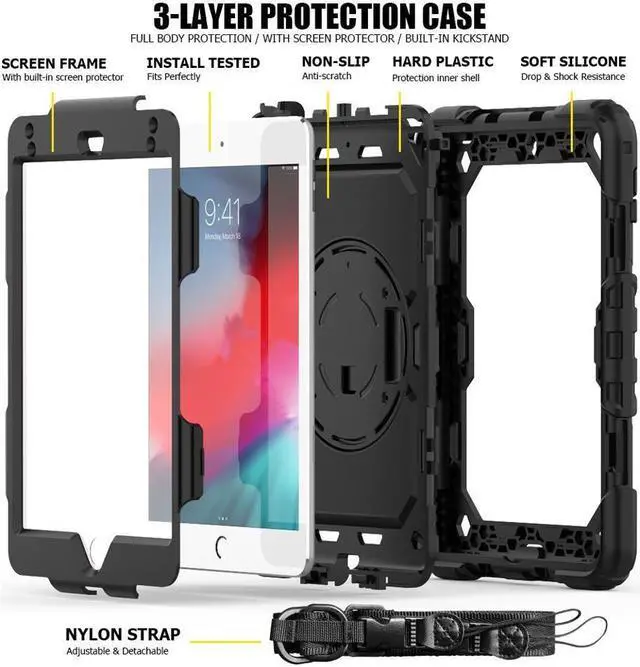 Alt view image 3 of 5 - BONAEVER For iPad Mini 5 Case iPad Mini 4 Case Shockproof Stand Standurdy Protective Mini Cover with Screen Protector Pencil Holder Handle Strap for 7.9 iPad Mini 5th Gen / Mini 4th Generation