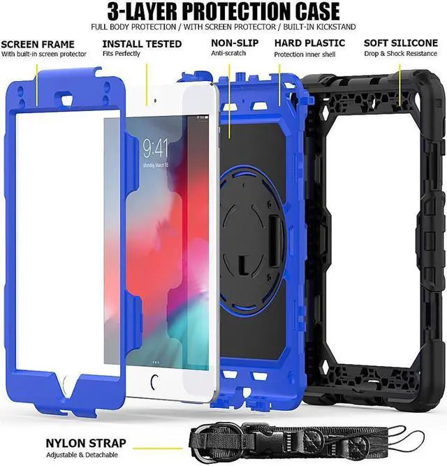 Alt view image 2 of 5 - BONAEVER For iPad Mini 5 Case iPad Mini 4 Case Shockproof Stand Standurdy Protective Mini Cover with Screen Protector Pencil Holder Handle Strap for 7.9 iPad Mini 5th Gen / Mini 4th Generation