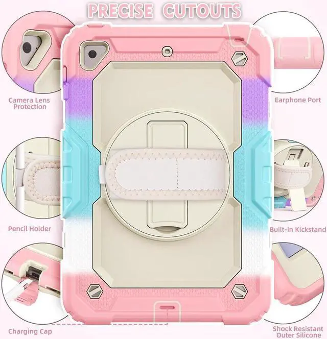 Alt view image 6 of 6 - BONAEVER Case for iPad Pro 11 2022 2021 2020 2018 / iPad Air 4 / Air 5 10.9 Inch Shockproof Cover with Screen Protector & Shoulder Strap & Pencil Holder