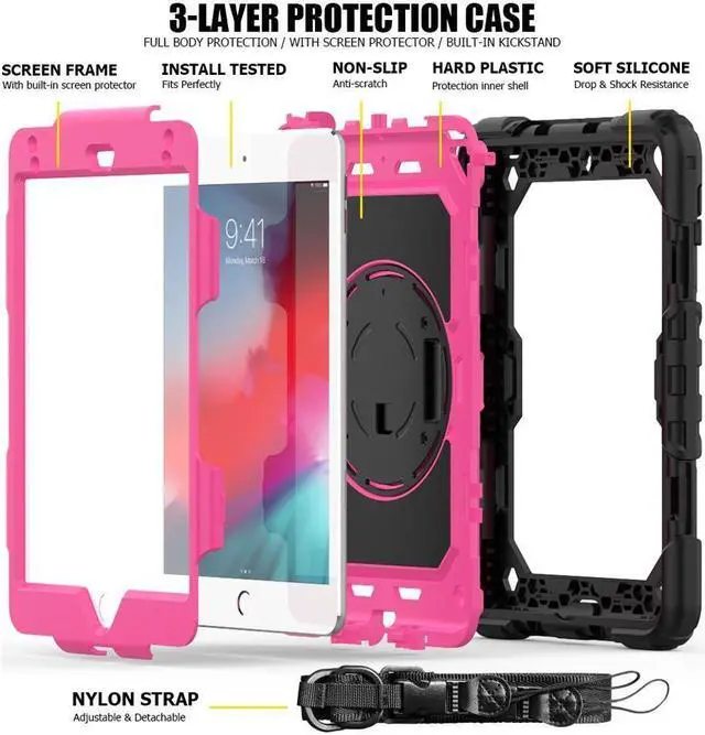 Alt view image 5 of 5 - BONAEVER For iPad Mini 5 Case iPad Mini 4 Case Shockproof Stand Standurdy Protective Mini Cover with Screen Protector Pencil Holder Handle Strap for 7.9 iPad Mini 5th Gen / Mini 4th Generation