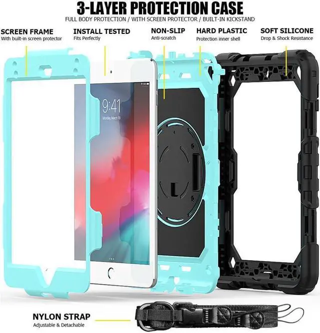 Alt view image 5 of 5 - BONAEVER For iPad Mini 5 Case iPad Mini 4 Case Shockproof Stand Standurdy Protective Mini Cover with Screen Protector Pencil Holder Handle Strap for 7.9 iPad Mini 5th Gen / Mini 4th Generation
