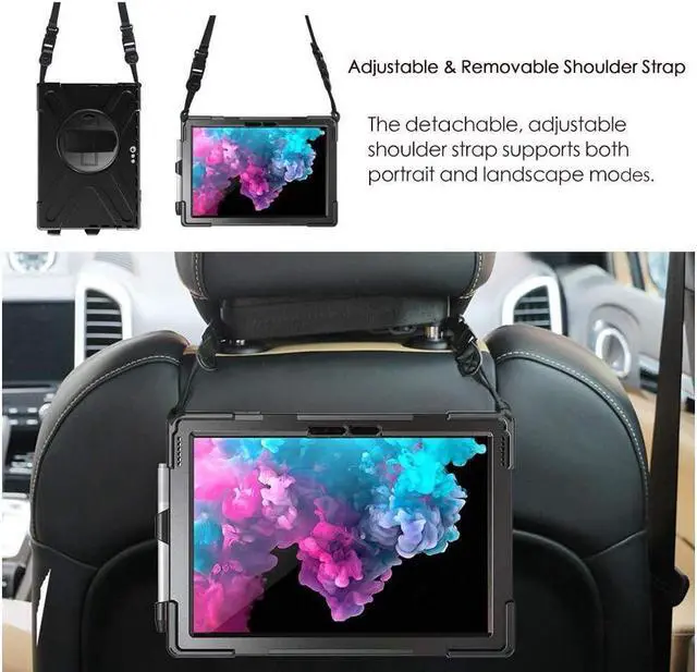 Alt view image 5 of 7 - BONAEVER Surface Pro 7 Plus / Pro 7 / Pro 6 / Pro 5 / Pro 4 / Pro LTE Case Protective Case 360 Degree Rotatable Heavy- Cover with Hand Strap Shoulder Belt Stand and