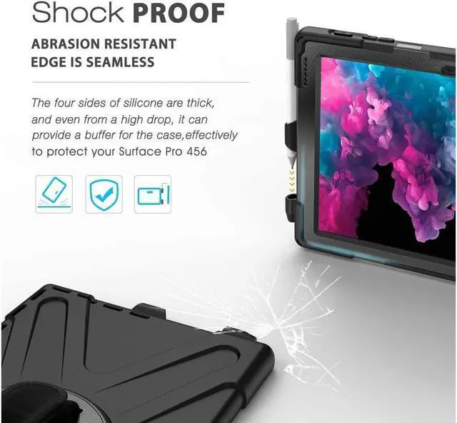 Alt view image 6 of 7 - BONAEVER Surface Pro 7 Plus / Pro 7 / Pro 6 / Pro 5 / Pro 4 / Pro LTE Case Protective Case 360 Degree Rotatable Heavy- Cover with Hand Strap Shoulder Belt Stand and