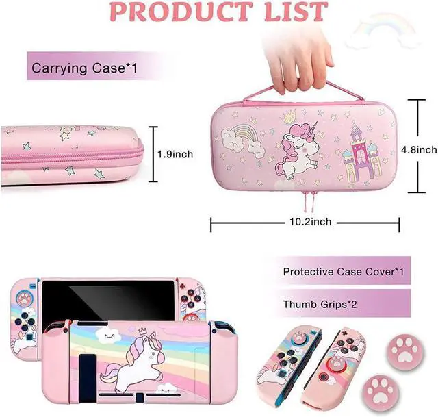 Alt view image 2 of 7 - BONAEVER Unicorn Hard Carrying Case for Nintendo Switch- Pink Portable Travel Case with Soft TPU Protective Case Cover Compatible with Nintendo Switch for Girls