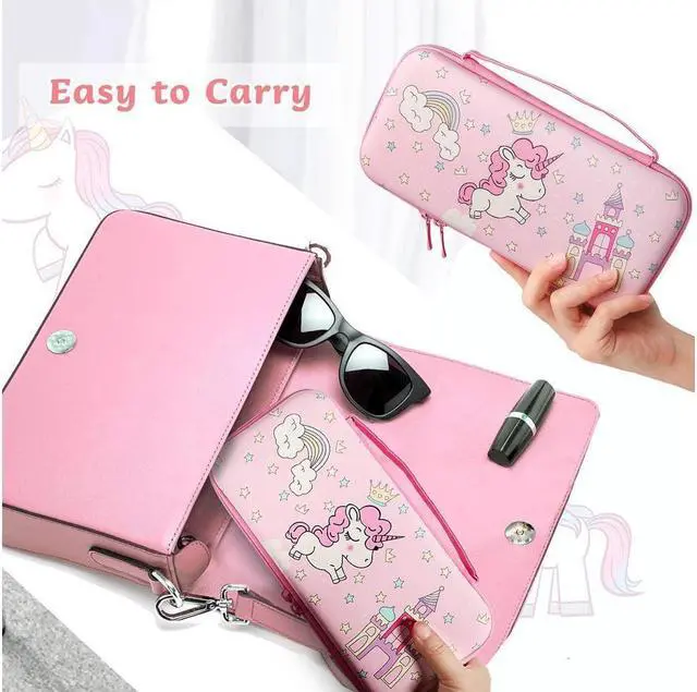 Alt view image 4 of 7 - BONAEVER Unicorn Hard Carrying Case for Nintendo Switch- Pink Portable Travel Case with Soft TPU Protective Case Cover Compatible with Nintendo Switch for Girls