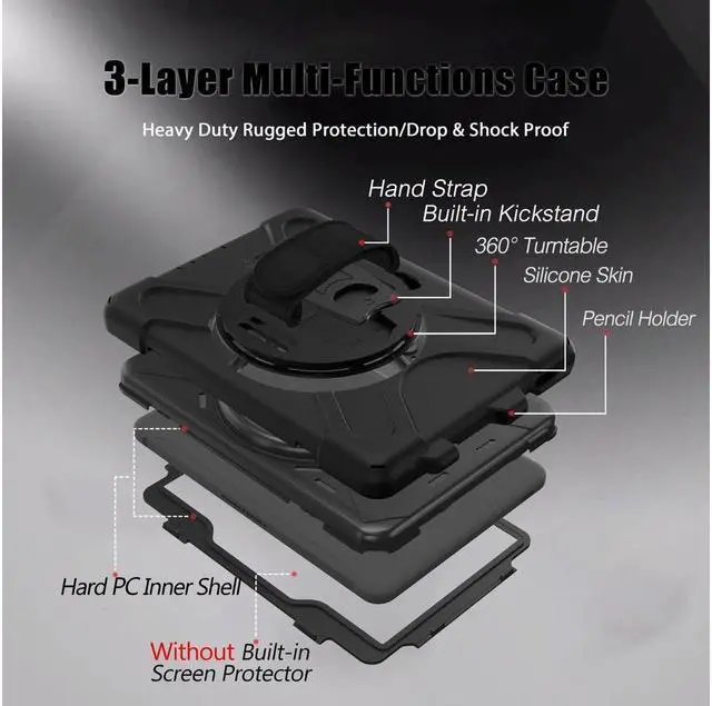 Alt view image 5 of 7 - BONAEVER For Samsung Tab Active Pro 10.1 2019 Case with Pencil Holder / Rotatable Stand / Hand Strap Shoulder Belt Shockproof Cover for Samsung Tab Active Pro 10.1 inch 2019 Model SM-T547 T540 T545