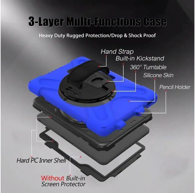 Alt view image 7 of 7 - BONAEVER For Galaxy Tab Active5 Pro 2025/Active4 Pro 2022/Tab Active Pro 2019 10.1 Inch Case Model SM-T630/T638/T540/T547 with S Pen Holder Rotating Stand and /Shoulder Strap Shockproof Cover