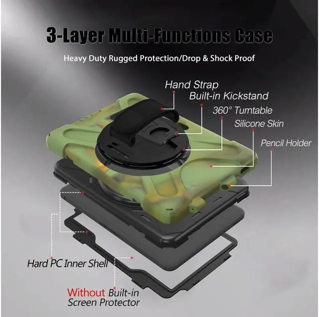 Alt view image 6 of 7 - BONAEVER For Samsung Tab Active Pro 10.1 2019 Case with Pencil Holder / Rotatable Stand / Hand Strap Shoulder Belt Shockproof Cover for Samsung Tab Active Pro 10.1 inch 2019 Model SM-T547 T540 T545