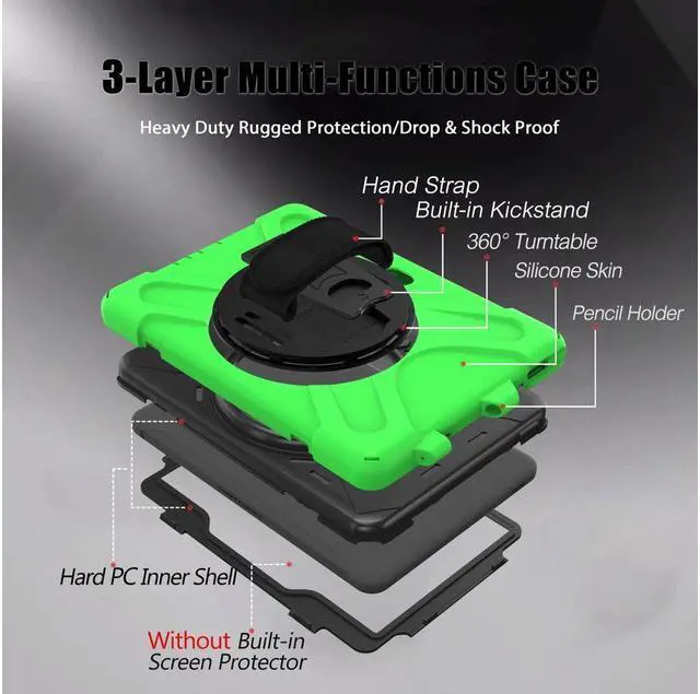 Alt view image 7 of 7 - BONAEVER For Galaxy Tab Active5 Pro 2025/Active4 Pro 2022/Tab Active Pro 2019 10.1 Inch Case Model SM-T630/T638/T540/T547 with S Pen Holder Rotating Stand and /Shoulder Strap Shockproof Cover