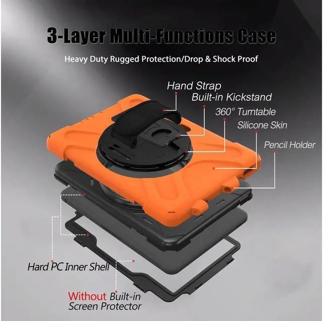 Alt view image 6 of 7 - BONAEVER For Samsung Tab Active Pro 10.1 2019 Case with Pencil Holder / Rotatable Stand / Hand Strap Shoulder Belt Shockproof Cover for Samsung Tab Active Pro 10.1 inch 2019 Model SM-T547 T540 T545