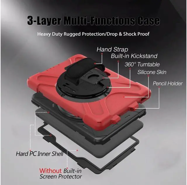 Alt view image 6 of 7 - BONAEVER For Samsung Tab Active Pro 10.1 2019 Case with Pencil Holder / Rotatable Stand / Hand Strap Shoulder Belt Shockproof Cover for Samsung Tab Active Pro 10.1 inch 2019 Model SM-T547 T540 T545