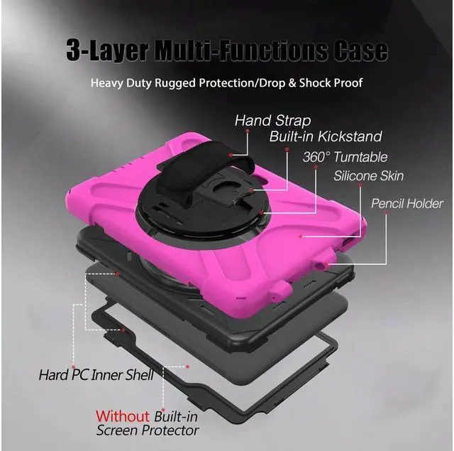 Alt view image 7 of 7 - BONAEVER For Samsung Tab Active Pro 10.1 2019 Case with Pencil Holder / Rotatable Stand / Hand Strap Shoulder Belt Shockproof Cover for Samsung Tab Active Pro 10.1 inch 2019 Model SM-T547 T540 T545