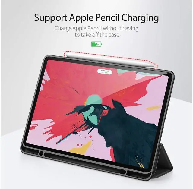 Alt view image 2 of 7 - BONAEVER Slim Smart Case for iPad Pro 12.9 2022 2021 2020 6th 5th 4th Generation Support Apple Pencil Charging Soft TPU Protective Stand Cover