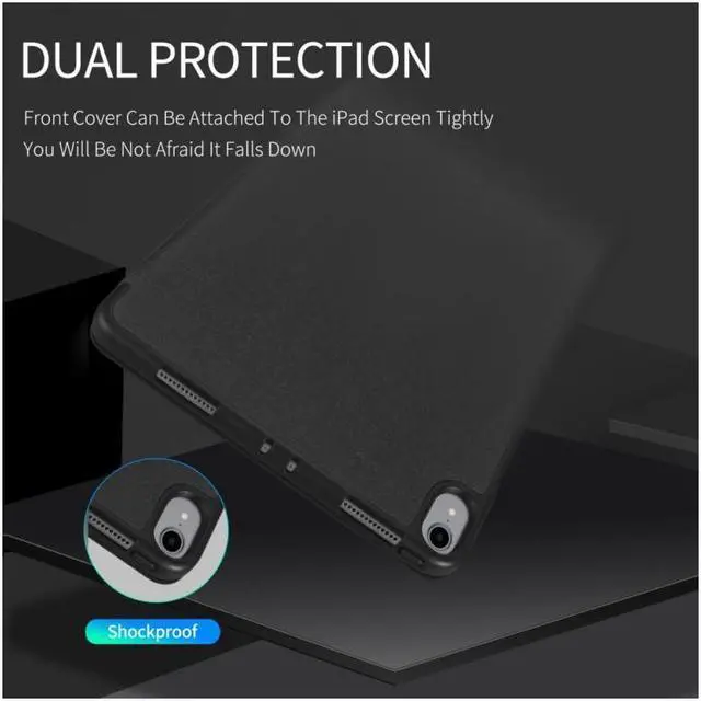 Alt view image 4 of 7 - BONAEVER PU Leather Flip Smart Case for iPad Pro 11 Inch 2018 with Pencil Holder Soft TPU Back Cover Trifold Stand with Auto Sleep Wake