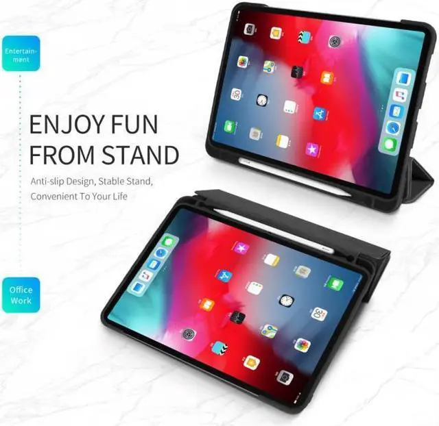 Alt view image 6 of 7 - BONAEVER PU Leather Flip Smart Case for iPad Pro 11 Inch 2018 with Pencil Holder Soft TPU Back Cover Trifold Stand with Auto Sleep Wake