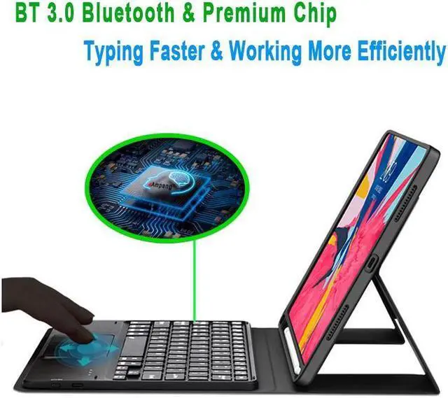 Alt view image 6 of 7 - BONAEVER Bluetooth Keyboard Case with Trackpad for iPad Pro 12.9 inch 2017 2015 (Old Model 2nd & 1 Stand Generation) Removable Wireless Keyboard witHandleather Cover / Pencil Holder